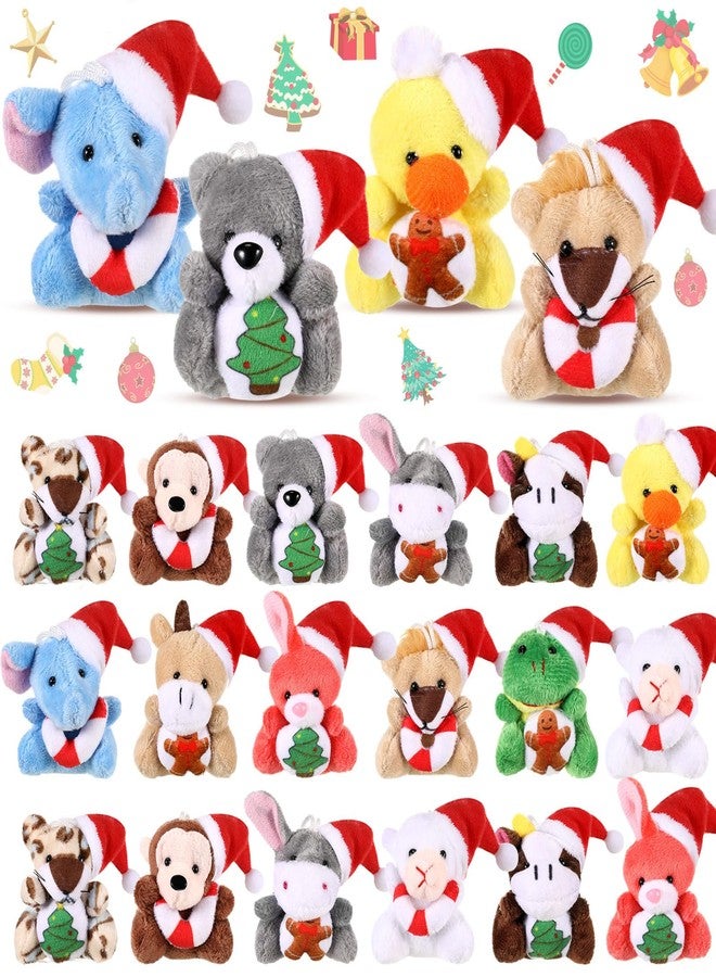 Blueweenly 24 Pcs Mini Christmas Stuffed Animal Plush Keychain Decorations Xmas Small Plush Animal Toys with Santa Hat Christmas Tree Plush Ornaments for Award Party Favors Gifts Decor - Image 1